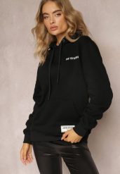 Czarna Bluza z Nadrukiem na Tyle i Kapturem oraz Kieszonką Stelletta. Czarne bluzy Renee, l, bez wzorów, z bawełny, z kapturem. Za 84.99 zł.