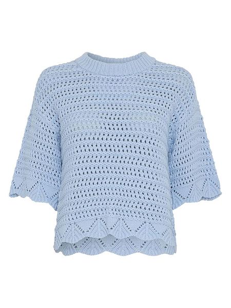 MOSS COPENHAGEN Sweter w kolorze błękitnym rozmiar: S/M. Niebieskie swetry Moss Copenhagen, m, bez wzorów, z bawełny, bez ramiączek. Za 184.95 zł.