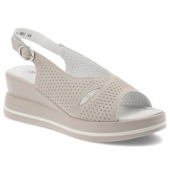Beżowe Sandały S.Barski Modne Obuwie Damskie. Brązowe sandały S.BARSKI, w ażurowe wzory, eleganckie, bez obcasa, na koturnie, bez zapięcia. Za 189.00 zł.