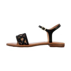 Sandały GEOX D SOZY S A - GOAT LEA Czarny. Czarne sandały Geox, bez wzorów, ze skóry, bez obcasa, bez zapięcia. W wyprzedaży za 328.35 zł.