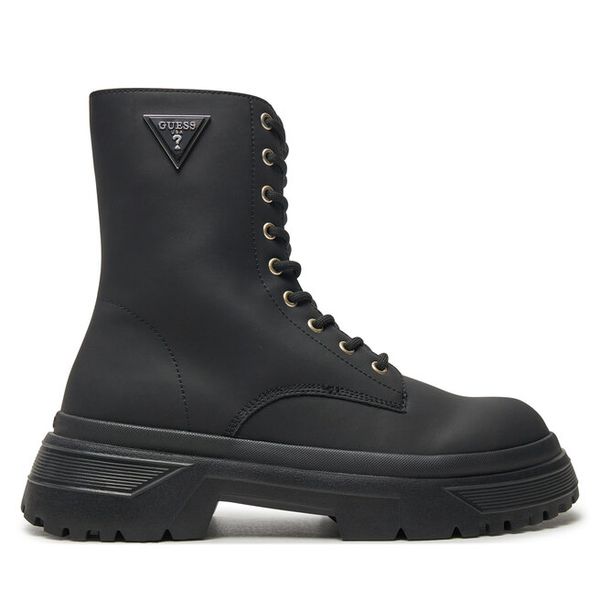 Trzewiki Guess. Czarne botki Guess, z aplikacjami, bez obcasa, na płaskiej podeszwie, bez zapięcia. Za 659.99 zł.