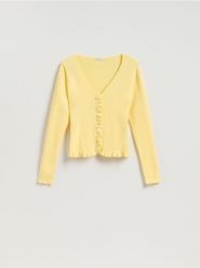 Kardigan z wiskozą - jasnożółty. Żółte kardigany Reserved, l, bez wzorów, z dzianiny. Za 119.99 zł.