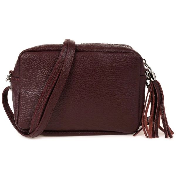 Listonoszka skórzana VERA PELLE C74 burgundowa. Czerwone torebki klasyczne bez wzorów, ze skóry, małe, bez dodatków. Za 142.90 zł.