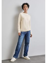 Street One Sweter w kolorze kremowym rozmiar: 42. Brązowe swetry Street One, bez wzorów, ze splotem, bez ramiączek. Za 105.63 zł.