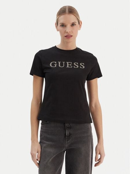 Guess T-Shirt V6RI20 J1314 Czarny Regular Fit. Czarne t-shirty Guess, xs, z aplikacjami, z bawełny, bez kołnierzyka, bez ramiączek. Za 159.99 zł.