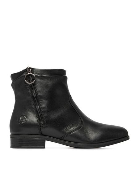 Rieker Botki CEO-77041-01 Czarny. Czarne botki Rieker, bez wzorów, ze skóry, bez obcasa, na płaskiej podeszwie, bez zapięcia. Za 419.99 zł.