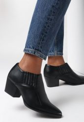 Czarne Botki Jacinta. Czarne botki Born2be, bez wzorów, ze skóry, przed kostkę, bez obcasa, na obcasie, bez zapięcia. Za 119.99 zł.