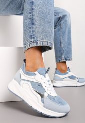 Niebieskie Sznurowane Sneakersy na Grubej Podeszwie z Błyszczącymi Wstawkami Nithirela. Niebieskie obuwie sportowe Renee, bez zapięcia. W wyprzedaży za 97.49 zł.