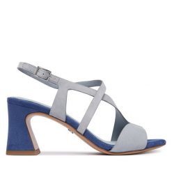 Sandały Tamaris. Niebieskie sandały Tamaris, bez wzorów, bez obcasa, na słupku, bez zapięcia. Za 369.99 zł.