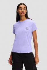 KARL LAGERFELD Lawendowy damski t-shirt Ikonik 2.0 Jelly, Rozmiar S. Fioletowe t-shirty KARL LAGERFELD, s, bez wzorów, z bawełny, bez kołnierzyka, bez ramiączek. W wyprzedaży za 209.99 zł.