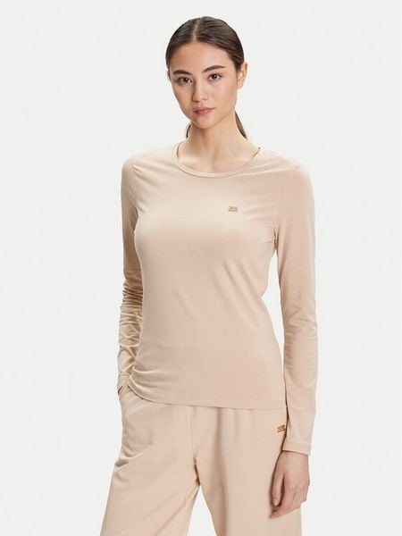 EA7 Emporio Armani Bluzka 7W000456 AF10373 U1046 Beżowy Slim Fit. Brązowe bluzki EA7 Emporio Armani, s, bez wzorów, z bawełny, bez kołnierzyka, bez ramiączek. Za 169.99 zł.