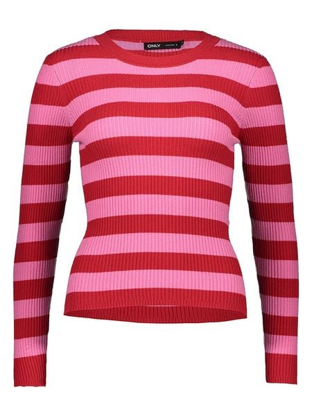 ONLY Sweter "Louisa" w kolorze czerwono-jasnoróżowym rozmiar: M. Niebieskie swetry Only, m, bez wzorów, prążkowane, bez ramiączek. Za 85.38 zł.