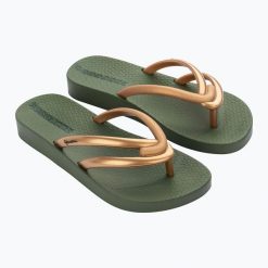 Japonki damskie Ipanema Comfy. Zielone klapki Ipanema, bez wzorów, bez obcasa. Za 79.99 zł.