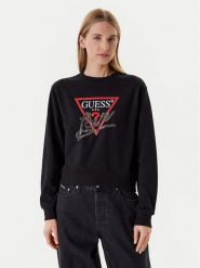 Guess Bluza W5YQ06 KB681 Czarny Regular Fit. Czarne bluzy Guess, xl, z aplikacjami, z syntetyku, bez kaptura. Za 399.99 zł.