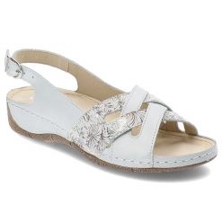 Srebrne Sandały Helios Modne Obuwie Damskie. Szare sandały Helios, bez wzorów, ze skóry, eleganckie, bez obcasa, bez zapięcia. Za 233.99 zł.