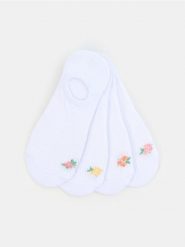 Bawełniane stopki z haftem kwiatów 4 pack - biały. Białe skarpety Sinsay, bez wzorów, z bawełny. Za 9.99 zł.