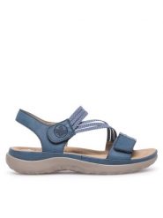 Rieker Sandały 64870-14 Niebieski. Niebieskie sandały Rieker, bez wzorów, z materiału, bez obcasa, na płaskiej podeszwie, bez zapięcia. Za 259.99 zł.