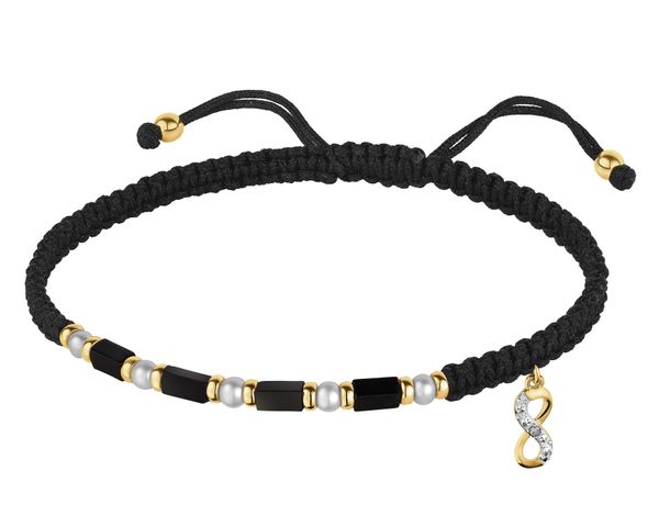 Bransoletka z diamentem, perłami, agatami i elementami żółtego złota - nieskończoność - próba 375. Żółte bransoletki Apart, z diamentem, złote. Za 899.00 zł.