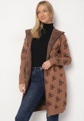 Brązowy Kardigan z Geometrycznym Motywem Ralanis. Brązowe kardigany Born2be, l, bez wzorów, z jeansu. Za 109.99 zł.