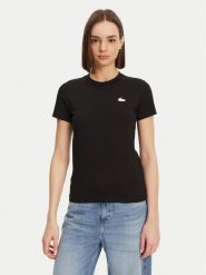 Lacoste T-Shirt TF9246 Czarny Slim Fit. Czarne t-shirty Lacoste, bez wzorów, z bawełny, bez kołnierzyka, bez ramiączek. Za 169.99 zł.