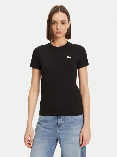Lacoste T-Shirt TF9246 Czarny Slim Fit. Czarne t-shirty Lacoste, bez wzorów, z bawełny, bez kołnierzyka, bez ramiączek. Za 279.99 zł.