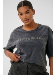 KAFFE curve Koszulka "Serina" w kolorze szarym rozmiar: L. Szare bluzki KAFFE curve, l, bez wzorów, z bawełny, bez kołnierzyka, bez ramiączek. Za 86.99 zł.