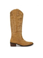 DeeZee Kowbojki 3523-1 Brązowy. Brązowe kozaki DeeZee, z materiału, bez obcasa, na płaskiej podeszwie, bez zapięcia. Za 229.99 zł.