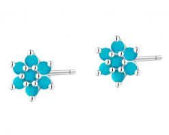 Kolczyki srebrne z turkusami syntetycznymi - kwiaty. Szare kolczyki Apart, z turkusem, srebrne. Za 74.00 zł.