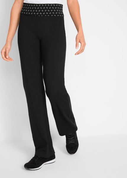 Spodnie z dżerseju z wywijanym paskiem, Straight. Czarne spodnie sportowe bonprix, bez wzorów, z dżerseju, na fitness i siłownię. Za 84.99 zł.