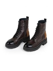 Anna Morellini Skórzane botki "Eliolia" w kolorze czarno-brązowo-fioletowym rozmiar: 39. Brązowe botki Anna Morellini, bez wzorów, bez obcasa, bez zapięcia. Za 346.18 zł.