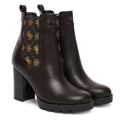 Botki Guess. Czarne botki Guess, z aplikacjami, bez obcasa, na słupku, bez zapięcia. Za 829.99 zł.