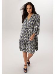 Aniston Sukienka w kolorze granatowo-oliwkowo-białym rozmiar: 52. Niebieskie sukienki Aniston, bez wzorów, z wiskozy, bez kołnierzyka, bez ramiączek, midi. Za 217.99 zł.