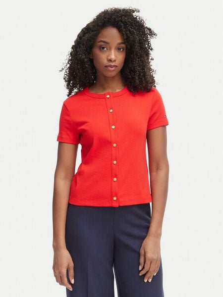 Tommy Hilfiger Bluzka WW0WW48709 Czerwony Slim Fit. Czerwone bluzki TOMMY HILFIGER, xl, bez wzorów, z bawełny, bez kołnierzyka, bez ramiączek. Za 199.99 zł.