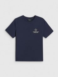 4F T-shirt relaxed z nadrukiem damski - granatowy M. Niebieskie koszulki sportowe 4f, bez wzorów, z bawełny, bez ramiączek. Za 69.99 zł.