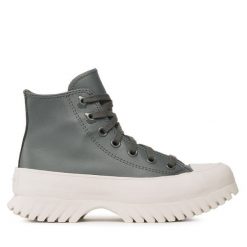 Trzewiki Converse. Szare botki Converse, bez wzorów, bez obcasa, na płaskiej podeszwie, bez zapięcia. Za 399.99 zł.