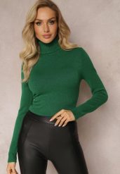 Ciemnozielony Golf Dzianinowy Apasge. Zielone golfy Renee, l, bez wzorów, z dzianiny, bez ramiączek. Za 44.99 zł.
