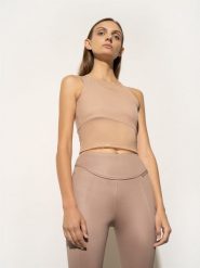 4F Top z łączonych materiałów 4F x Anna Lewandowska L. Brązowe koszulki sportowe 4f, bez wzorów, z materiału, bez ramiączek. Za 129.99 zł.