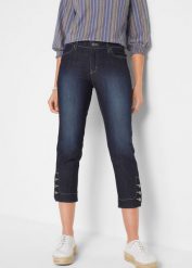 Dżinsy Slim Fit Mid Waist, cropped. Niebieskie jeansy bonprix, bez wzorów. Za 89.99 zł.