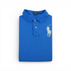 Second life - Krótki rękaw polo dla kobiet - Stan bardzo dobry. Niebieskie koszulki polo RALPH LAUREN, bez wzorów, bez kołnierzyka, bez ramiączek. Za 114.17 zł.