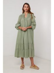 Lin Passion Sukienka w kolorze zielonym rozmiar: 40/42. Zielone sukienki Lin Passion, bez wzorów, z bawełny, klasyczne, bez kołnierzyka, bez ramiączek, midi. Za 152.99 zł.