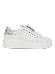 Patrizia Pepe Skórzane sneakersy w kolorze srebrno-białym rozmiar: 38. Białe trampki Patrizia Pepe, bez wzorów, bez zapięcia. Za 439.24 zł.