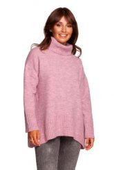 Obszerny Sweter z Golfem - Pudrowy. Czerwone golfy MOE, l, bez wzorów, z materiału, bez ramiączek. Za 199.13 zł.