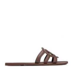 Klapki Nine West. Brązowe klapki Nine West, bez wzorów, bez obcasa. Za 89.99 zł.