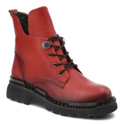 Czerwone Botki Artiker Modne Obuwie Damskie. Czerwone botki Artiker, bez wzorów, z jeansu, bez obcasa, bez zapięcia. Za 319.00 zł.