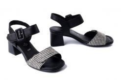 RIEKER REMONTE D1K51-03 black combination, sandały damskie. Czarne sandały Rieker Remonte, bez wzorów, bez obcasa, na obcasie, bez zapięcia. Za 369.90 zł.