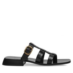 Klapki Gino Rossi. Czarne klapki Gino Rossi, bez wzorów, bez obcasa. Za 149.99 zł.