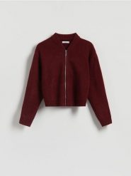 Krótki kardigan z suwakiem - bordowy. Czerwone kardigany Reserved, l, bez wzorów, z dzianiny. Za 149.99 zł.