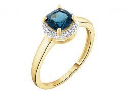 Pierścionek z żółtego złota z diamentami i topazem London Blue - próba 585. Niebieskie pierścionki Apart, z diamentem, złote. Za 3,990.00 zł.
