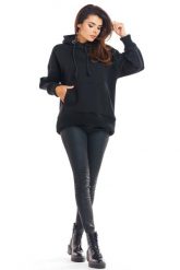 Czarna Oversizowa Bluza z Kapturem. Czarne bluzy Infinite You, l, bez wzorów, z bawełny, z kapturem. Za 194.90 zł.