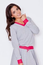 Szaro-różowa Dresowa Nierozpinana Bluza z Dekoltem V z Kontrastowymi Mankietami. Czerwone bluzy Katrus, s, bez wzorów, z bawełny, bez kaptura. Za 169.00 zł.